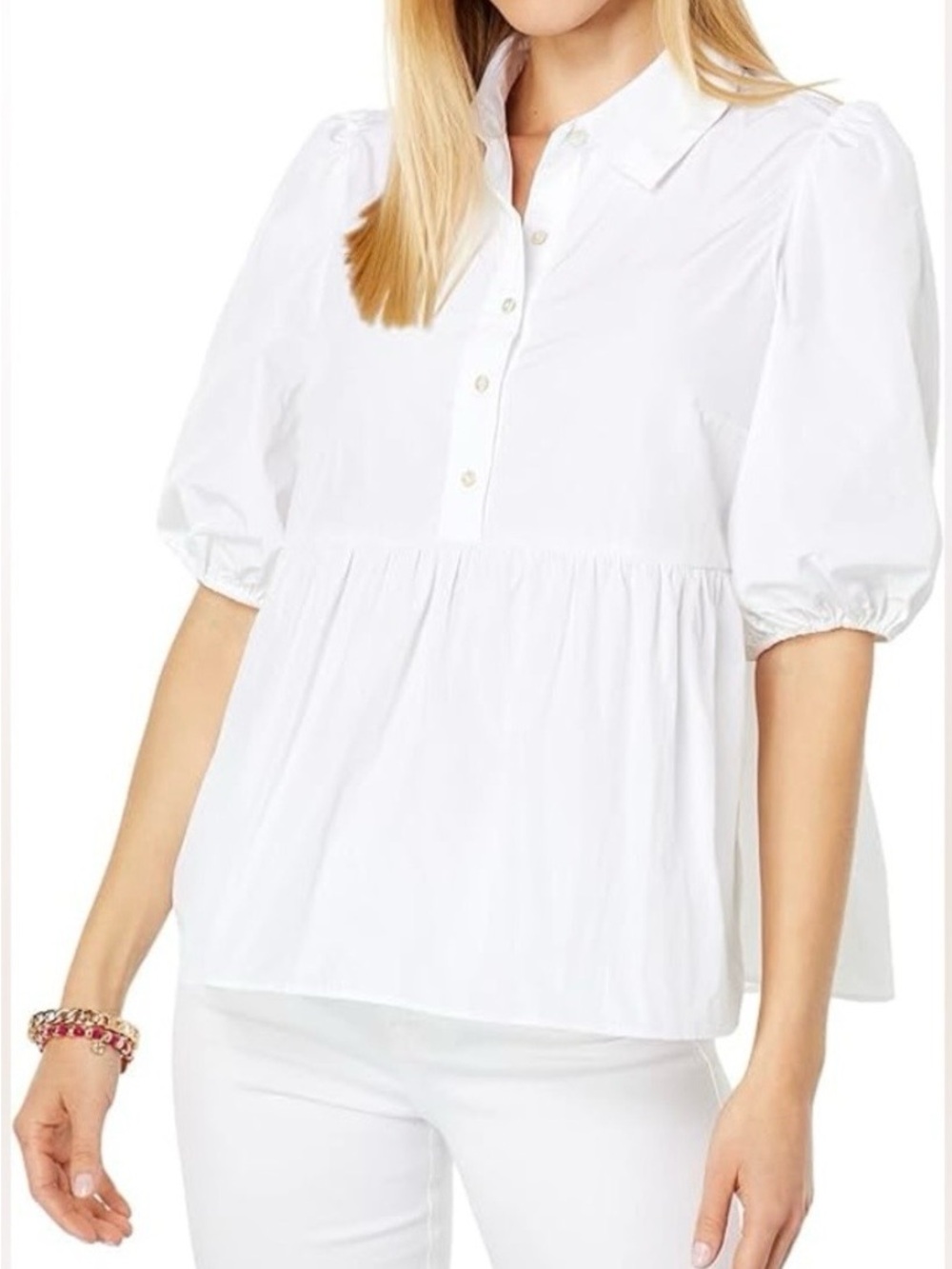 Lilly Pulitzer Crissa Short Sleeve Blouse in Resort White, Size L
